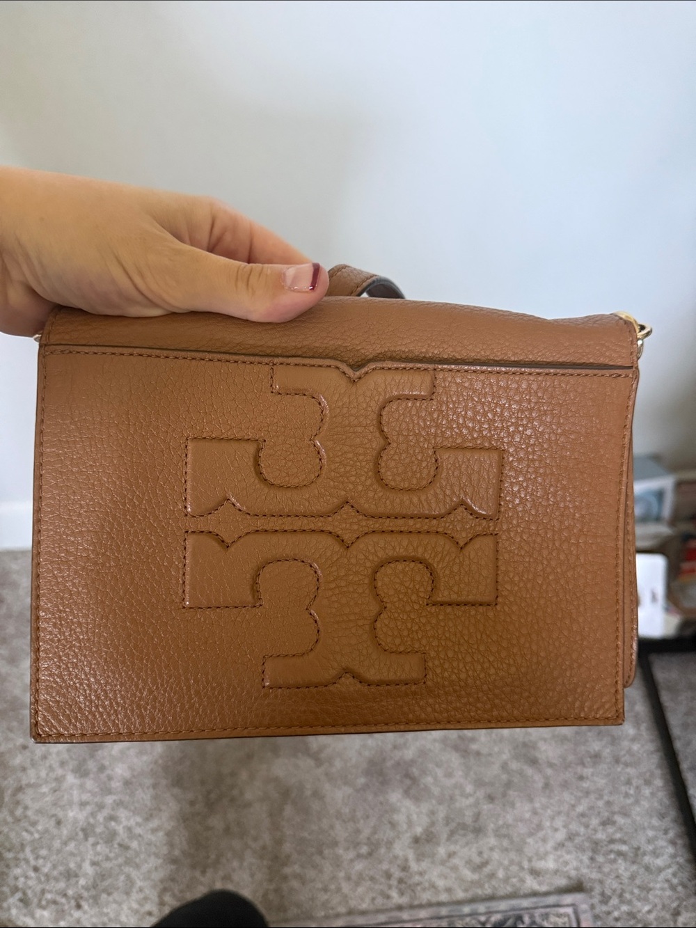 Tory Burch Tan Pebbled Leather Crossbody Messenger Bag